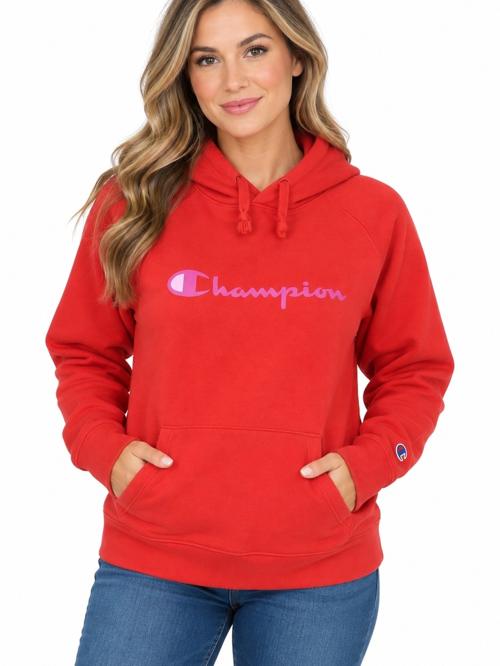 Champion Women’s Coral Orange Hooded Sweatshirt - Logo Pullover Women's XL